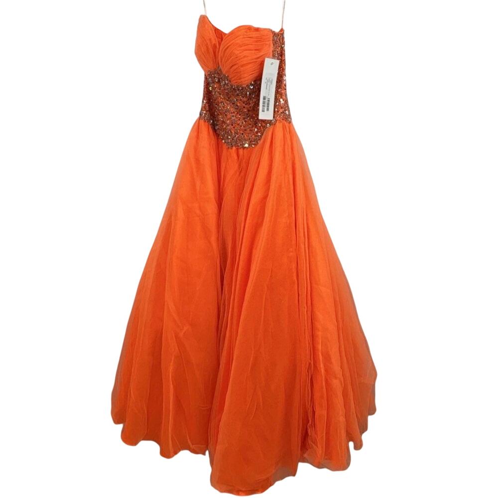 Jovani Hora Hot Orange Beaded Tulle Ball Gown Sz00 NWT Prom Pageant Formal Dress